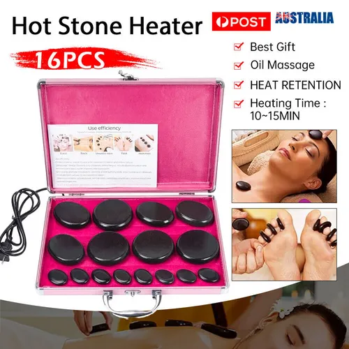 16 Pcs Portable Hot Basalt Massage Stones Kit SPA Massager