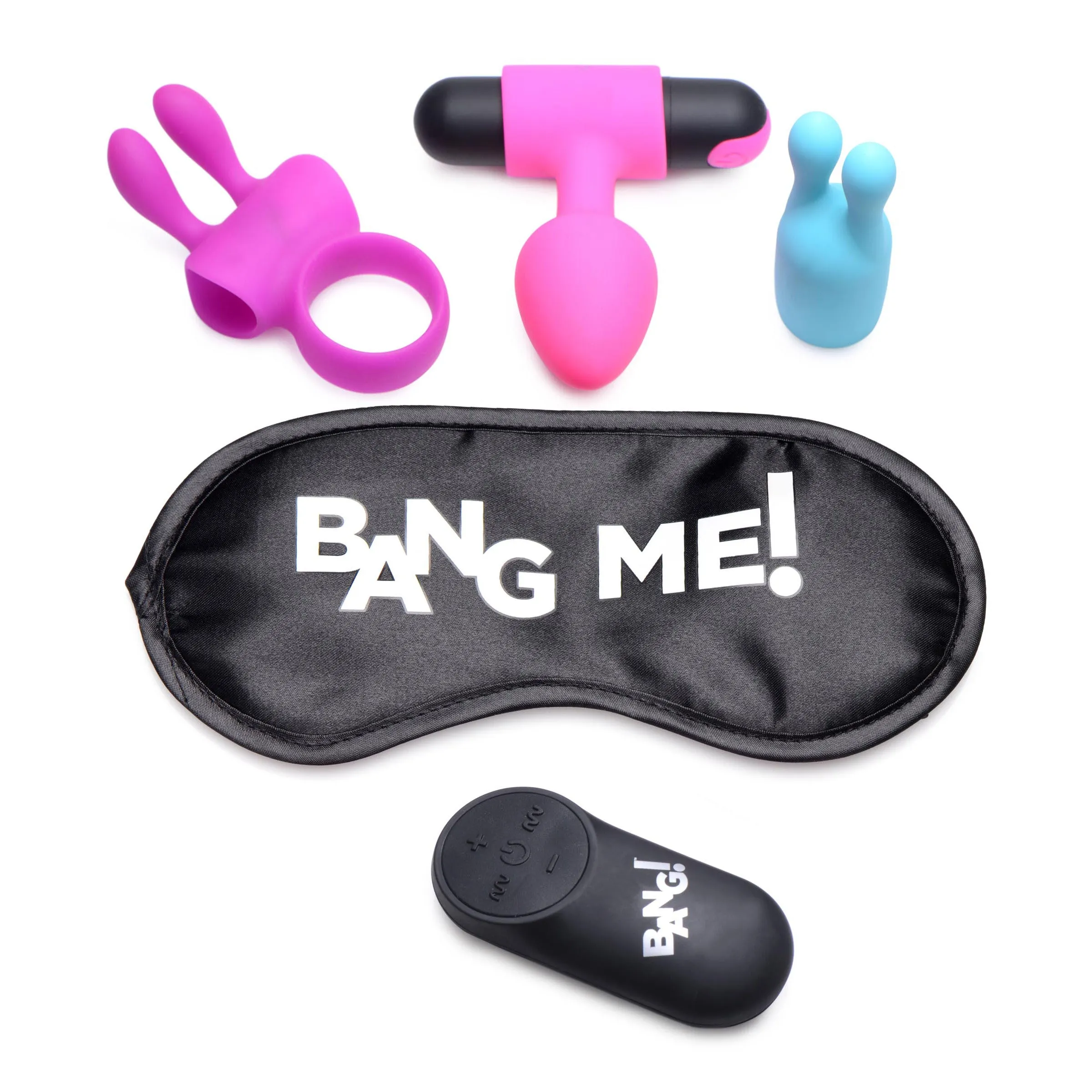 Enhanced Birthday Sex Kit: Cock Ring, Plug, Clitoral Stimulator, Bullet Vibrator, and Blindfold