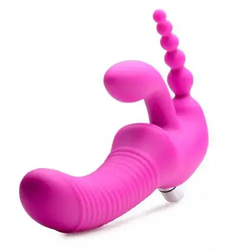 9-inch Silicone Pink Vibrating Strapless Strap-on for Lesbian Couples