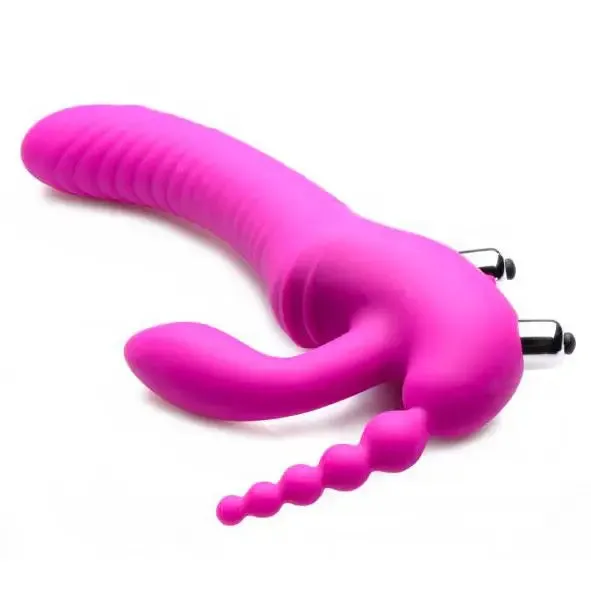 9-inch Silicone Pink Vibrating Strapless Strap-on for Lesbian Couples