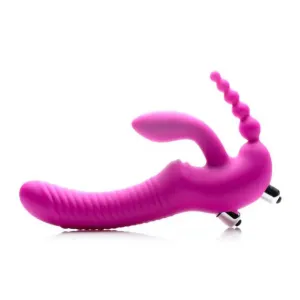 9-inch Silicone Pink Vibrating Strapless Strap-on for Lesbian Couples