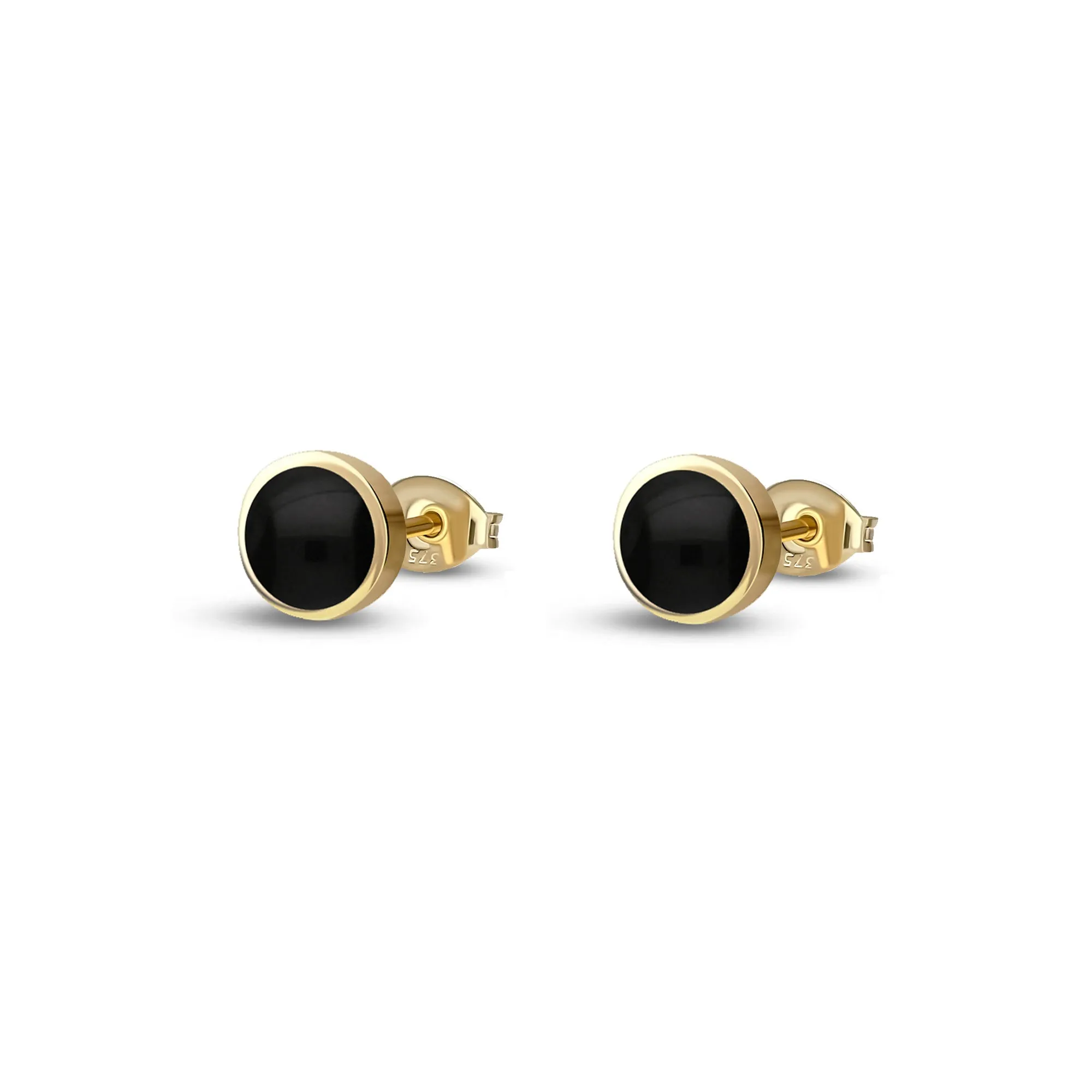 9ct Yellow Gold Whitby Jet 6mm Classic Round Stud Earrings