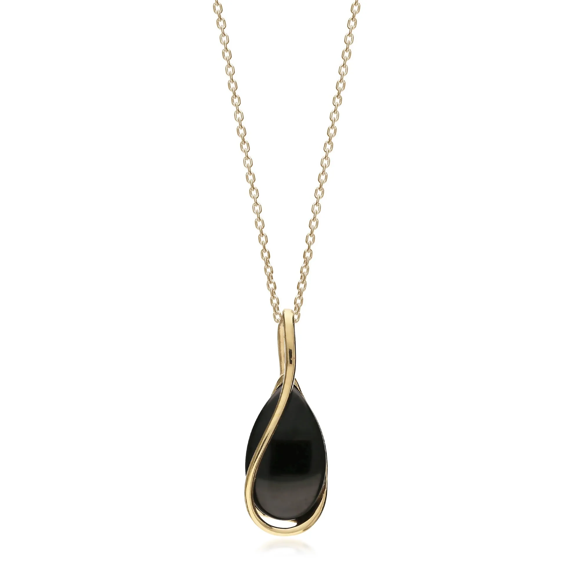 9ct Yellow Gold Whitby Jet Pear Drop Twist Pendant