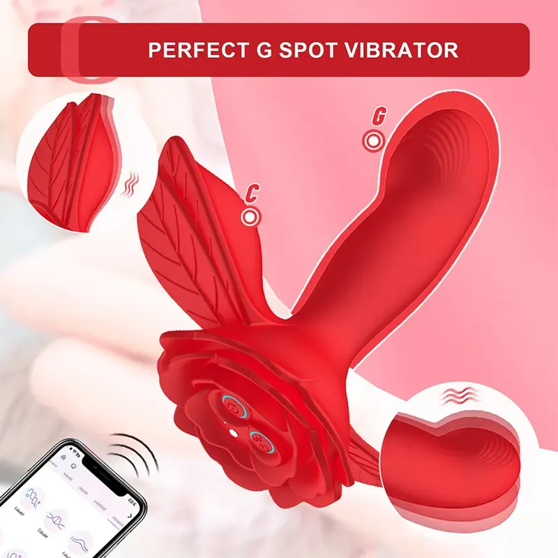 App Remote Control Vibrating Rose Butt Plug