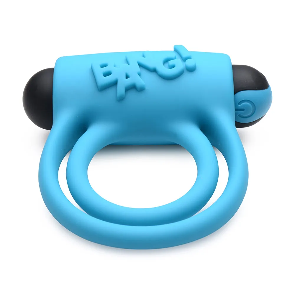 BANG! Silicone Cock Ring & Bullet with Remote Control Blue