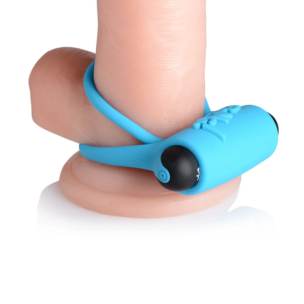 BANG! Silicone Cock Ring & Bullet with Remote Control Blue