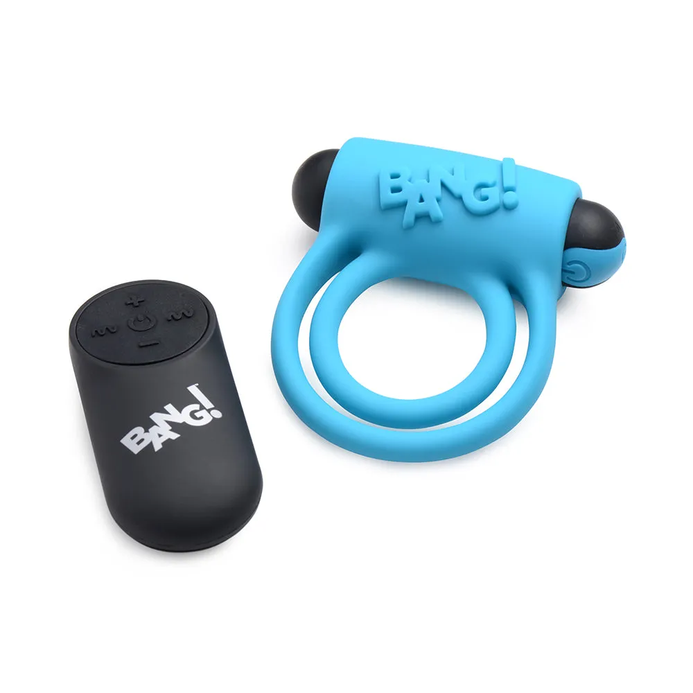 BANG! Silicone Cock Ring & Bullet with Remote Control Blue