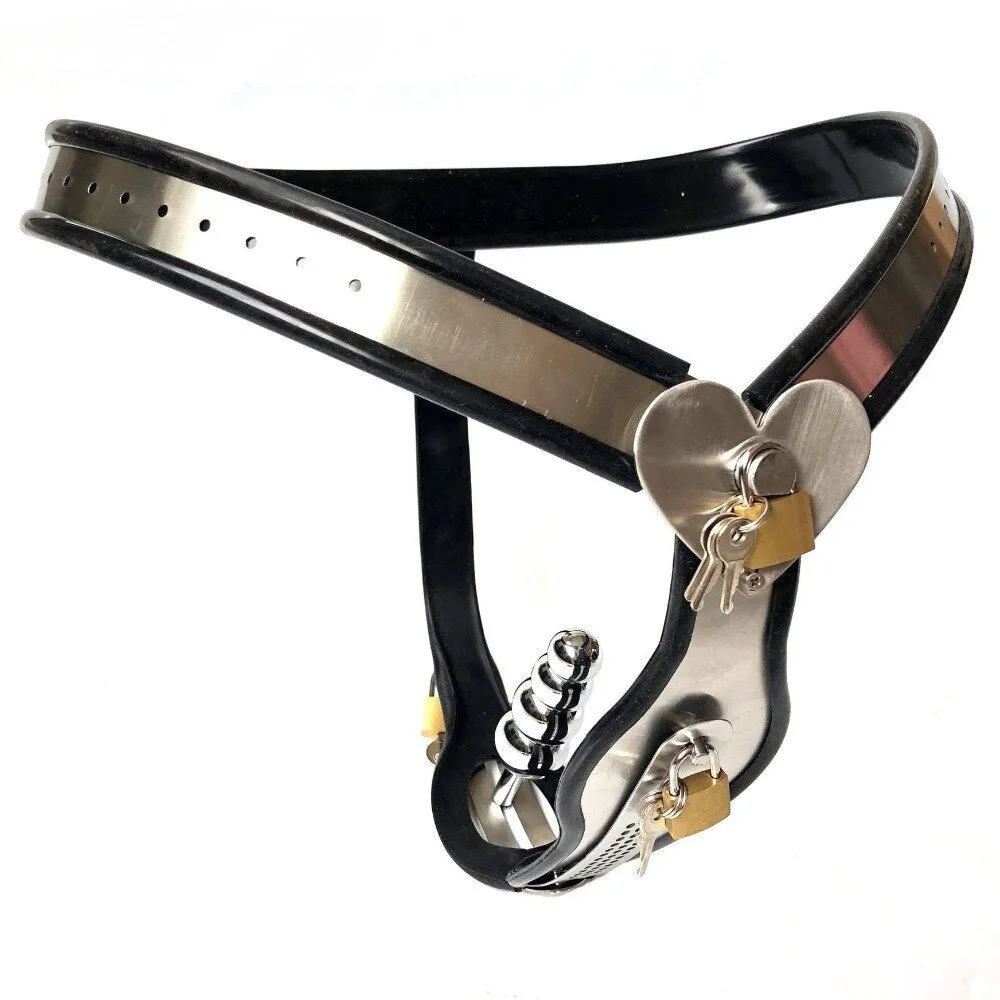 Black Emperor Heart Type Stainless Steel Female Chastity Lock Device