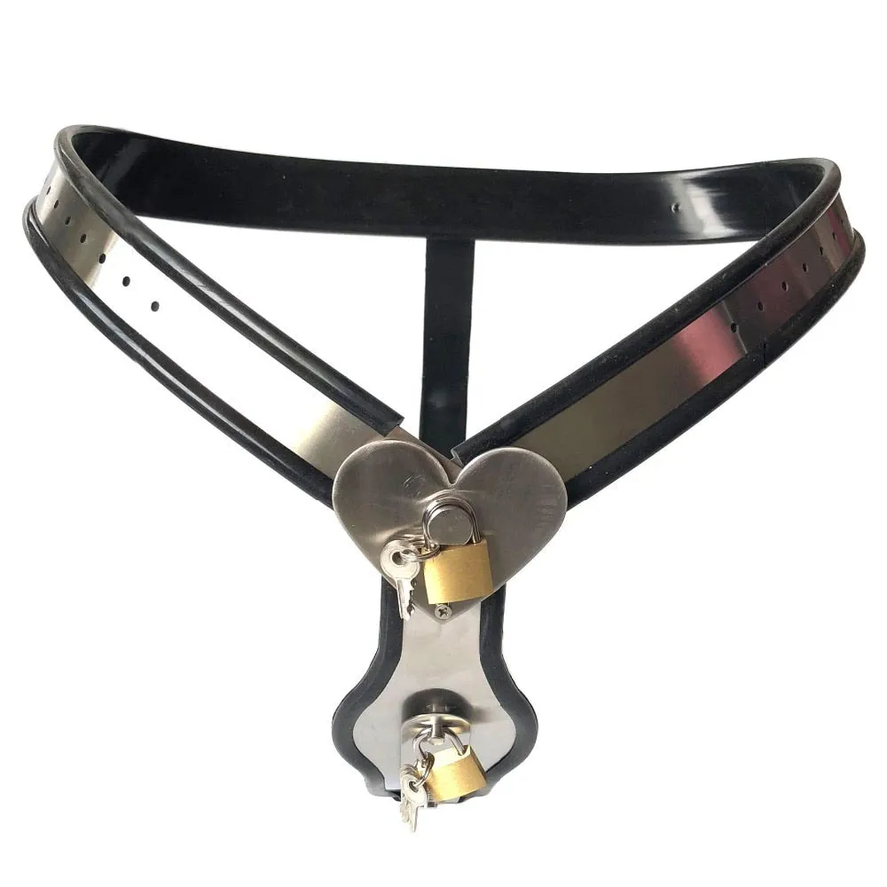 Black Emperor Heart Type Stainless Steel Female Chastity Lock Device