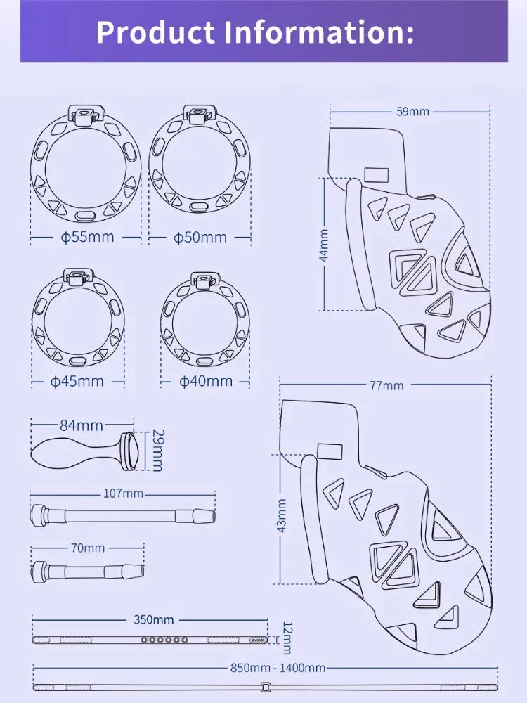 Chastity Cock Cage - 4 Penis Rings Dick Bondage Fetish Resin Male BDSM Toys