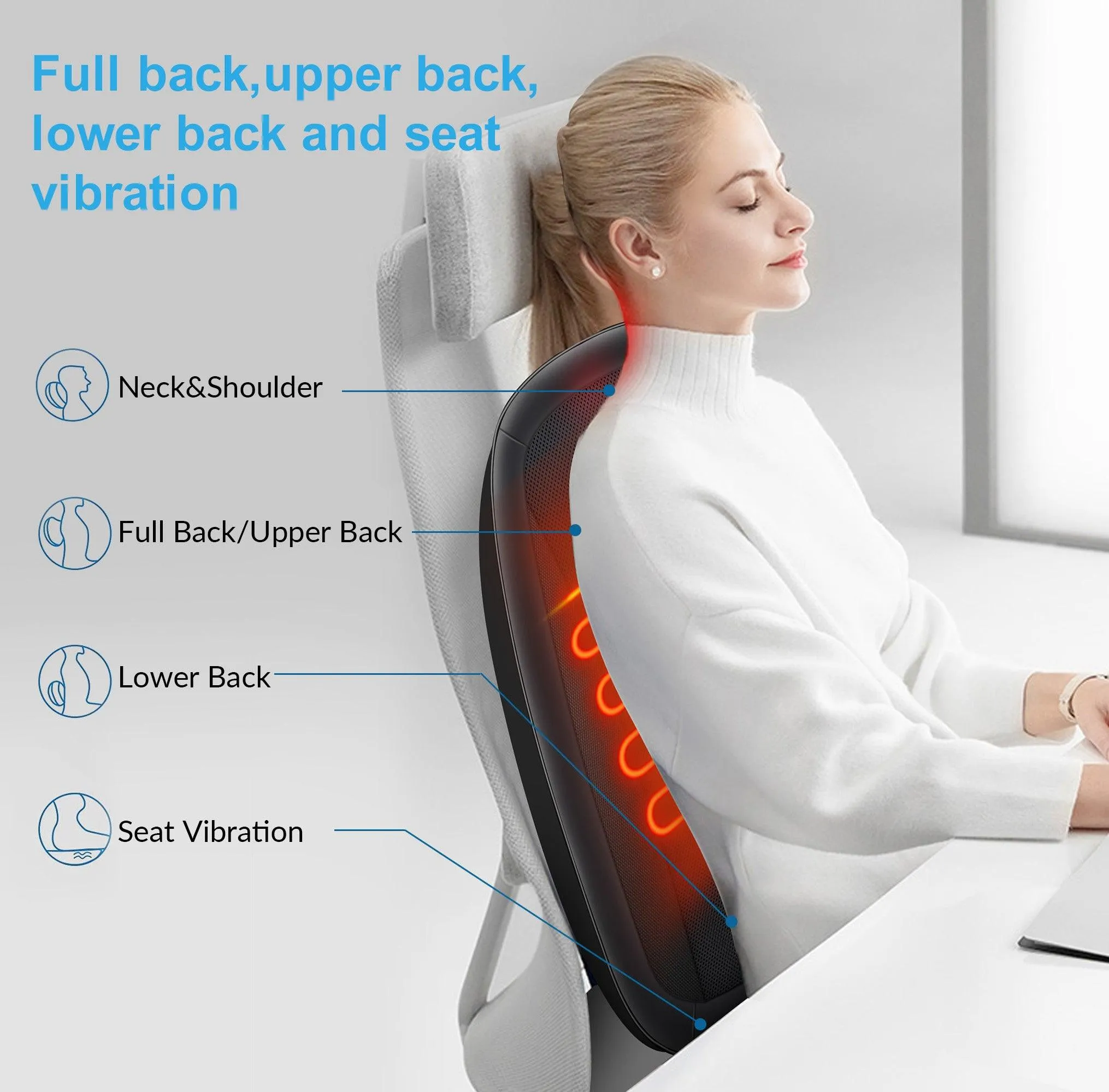 COMFIER Shiatsu Massage Chair Pad for Pain Relief-CF-2606MC-B