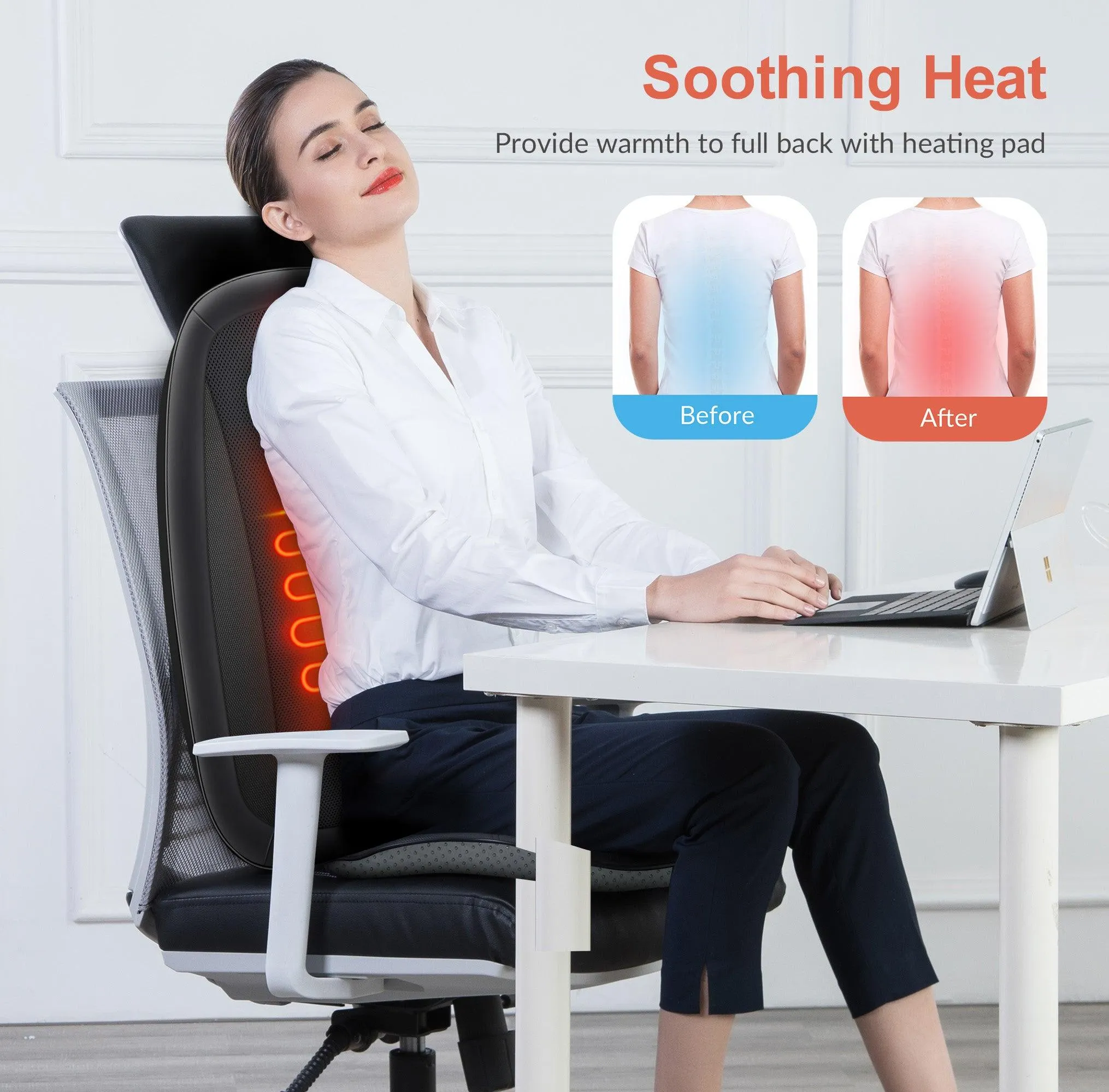 COMFIER Shiatsu Massage Chair Pad for Pain Relief-CF-2606MC-B