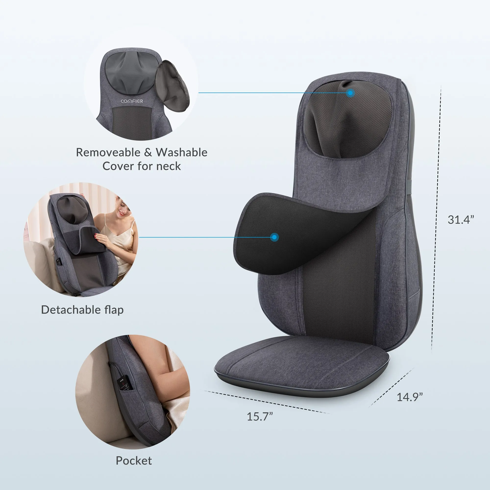 Comfier Shiatsu Neck Back Massage Seat Cushion with Heat,(Colored packaging) - CF-2113-2