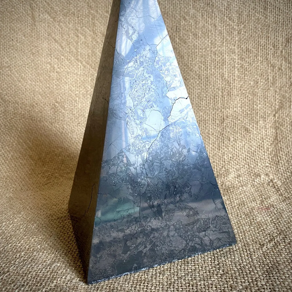 High Shungite Pyramid With Several Cracks - PRICE REDUCED