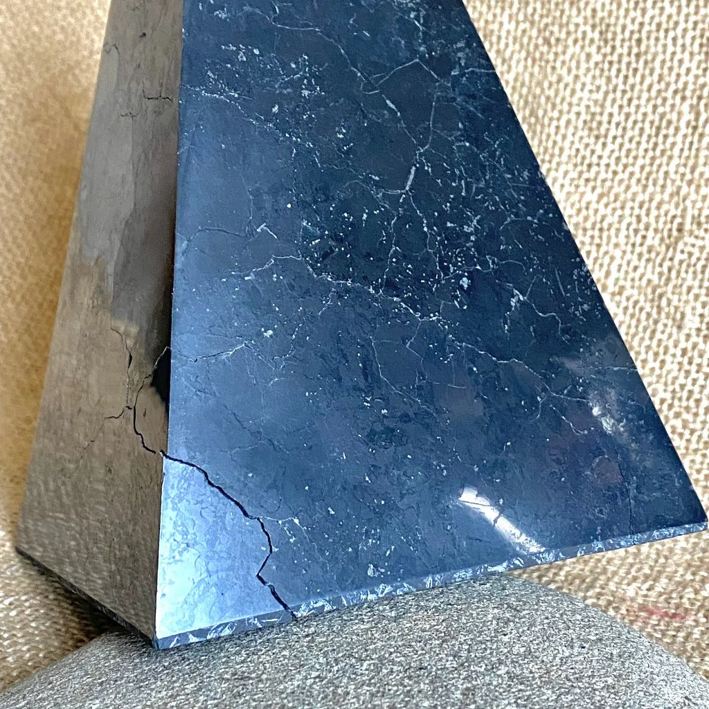 High Shungite Pyramid With Several Cracks - PRICE REDUCED