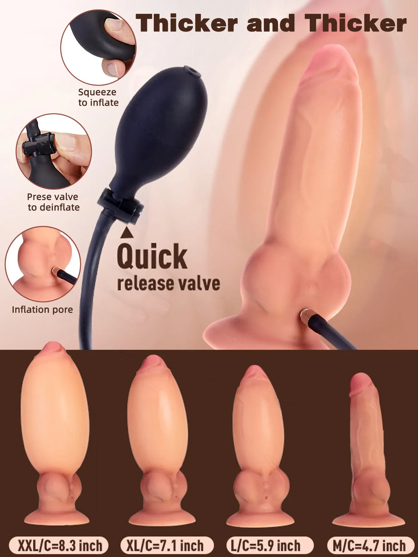 Inflatable Vibrating Dildo Butt Plug - Remote Control Huge Silicone Realistic Anal Dildos Sex Toy