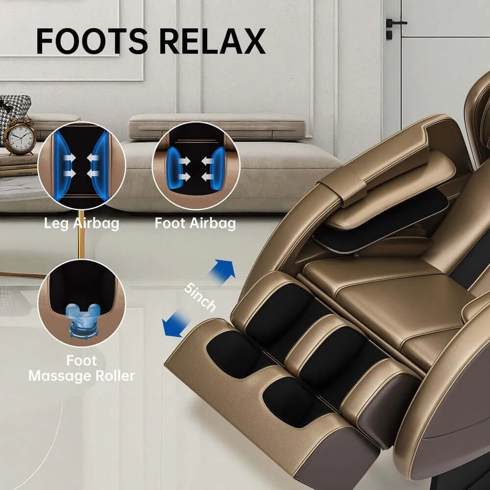 Luxury Heated Full Body Massage Chair with Zero Gravity and Bluetooth - Gold