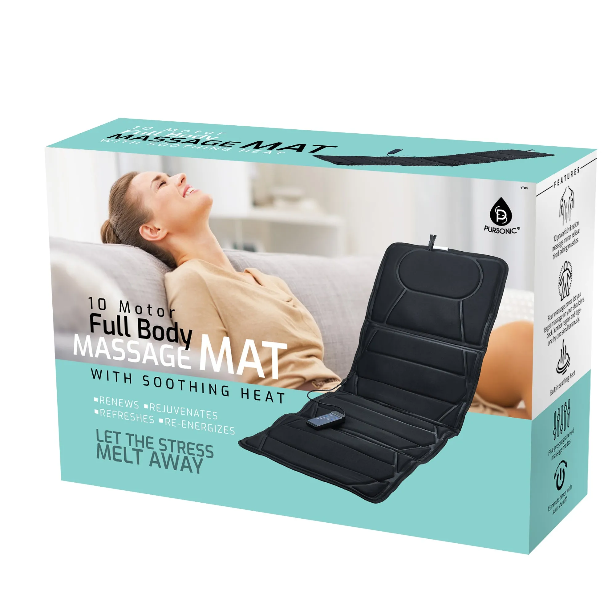 Luxury Massage Mat with Soothing Heat - 10 Powerful Motors Vibrating Massage Mattress Pad with Dual Heating Pads for Ultimate Back Relief, Full Body Massager for Neck, Back, Lumbar, and Calf Muscle Relaxation