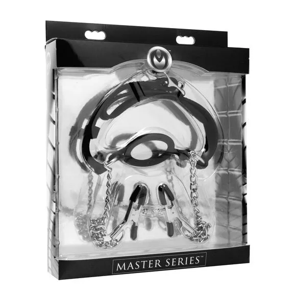 Master Series Mutiny Silicone O-Ring Gag With Nipple Clamps