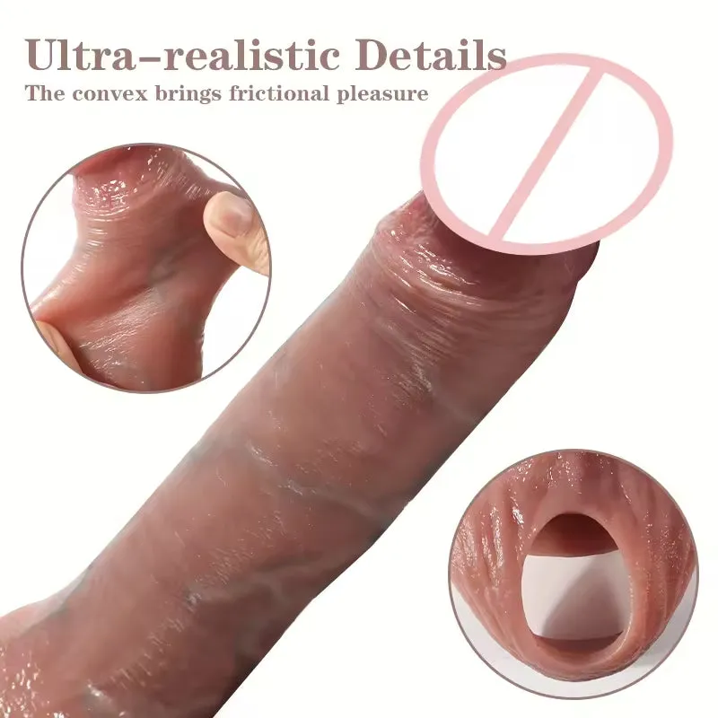 Realistic Cock Sleeve Male Sex Toys - Silicone Lifelike Penis Extender Trainer Couple Game