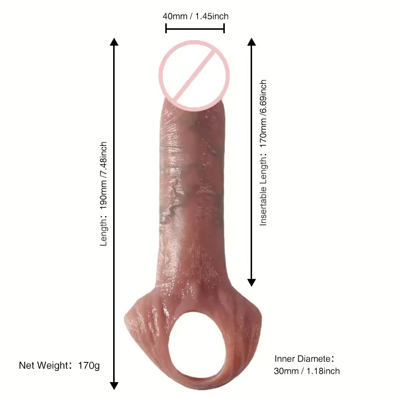 Realistic Cock Sleeve Male Sex Toys - Silicone Lifelike Penis Extender Trainer Couple Game