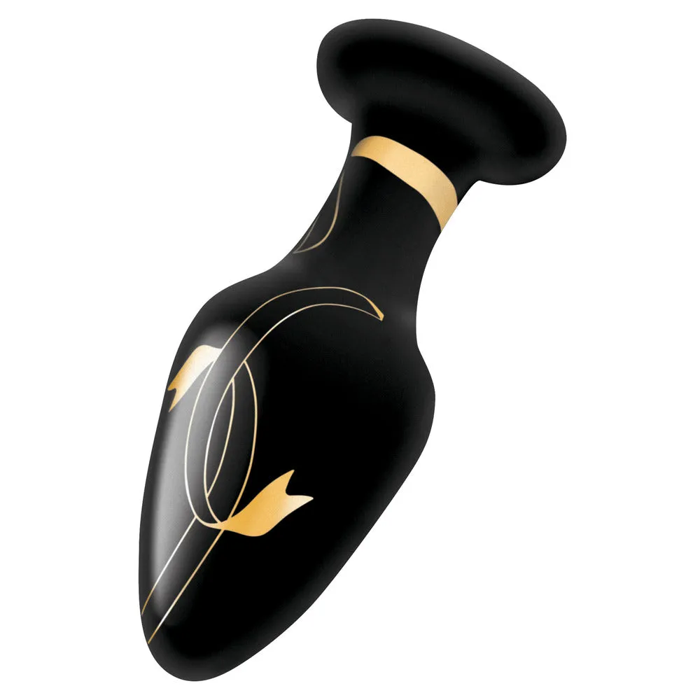 Secret Kisses 4-Inch Handblown Wide Black Glass Butt Plug - Elegant and Durable Intimate Pleasure Toy