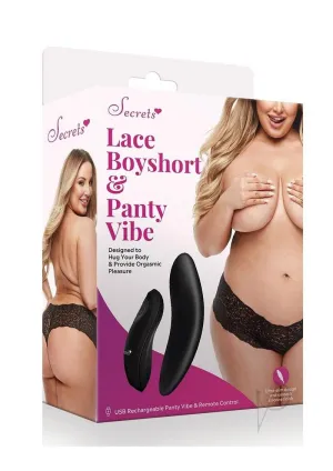 Secret Lace Boyshort Remote Q/s Black