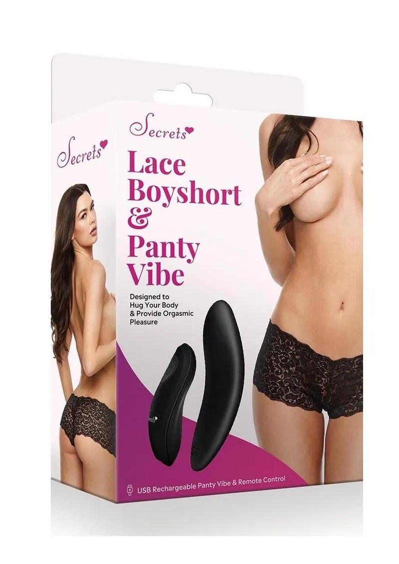 Secrets Lace Boyshort and Rechargeable Remote Control Panty Vibe