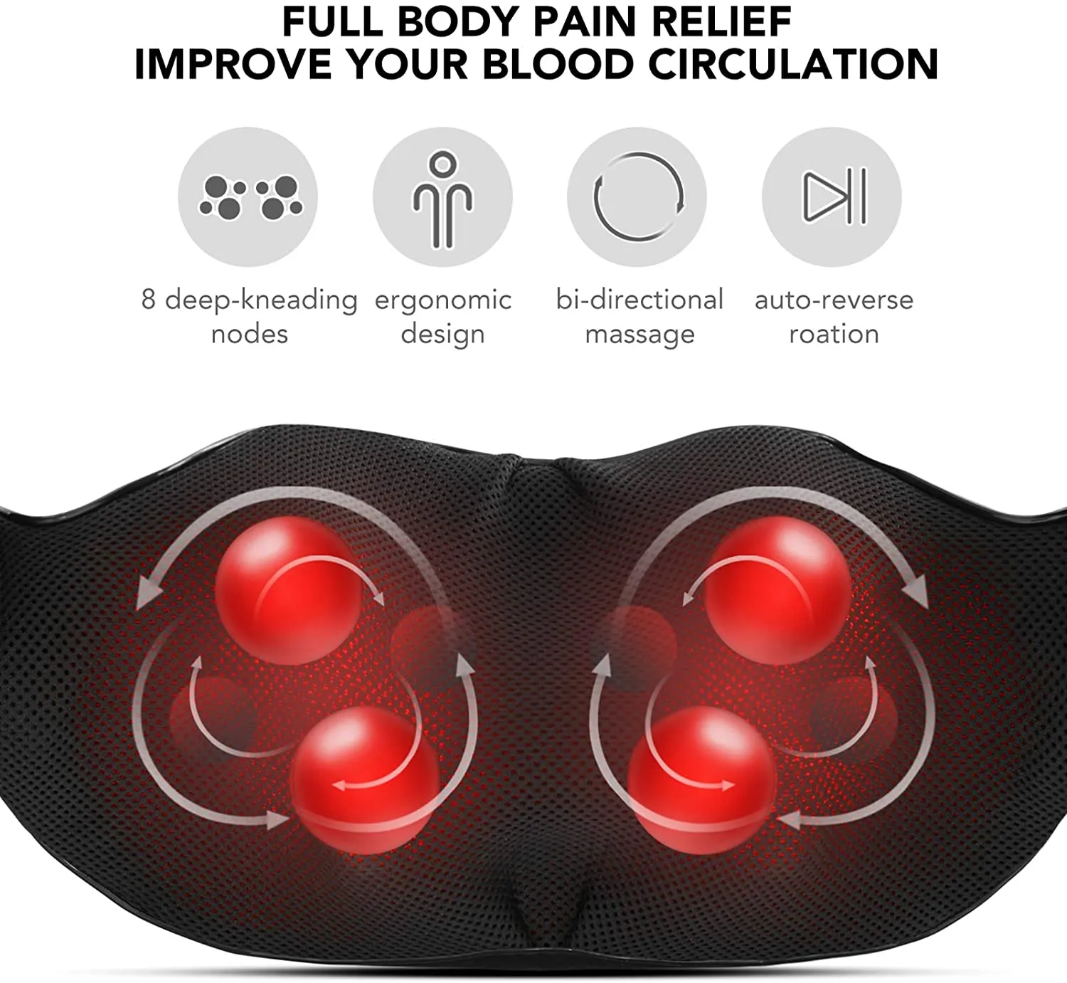 Shiatsu Back and Neck Massager with Heat 3D Deep Kneading Massage for Back, Shoulders, Foot, and Legs (Gray)