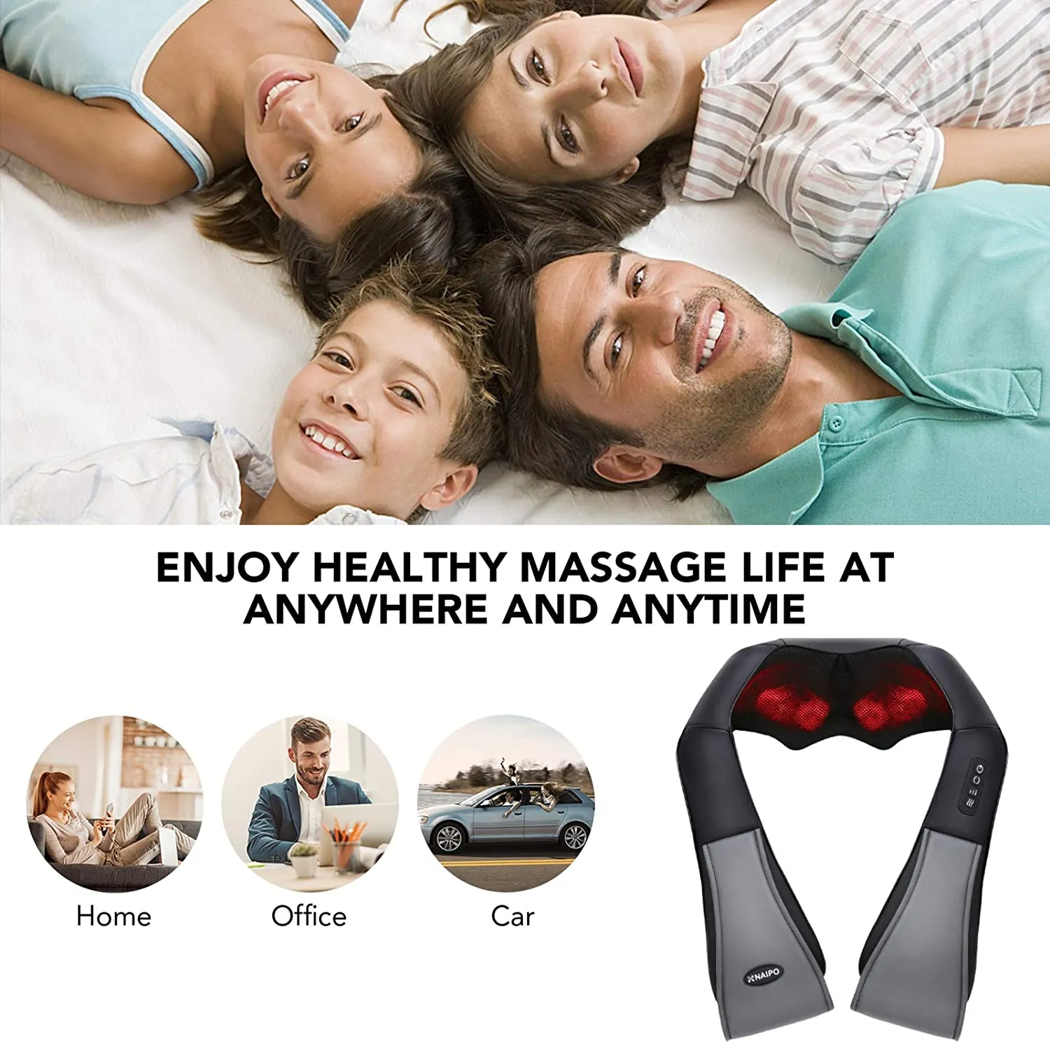 Shiatsu Back and Neck Massager with Heat 3D Deep Kneading Massage for Back, Shoulders, Foot, and Legs (Gray)