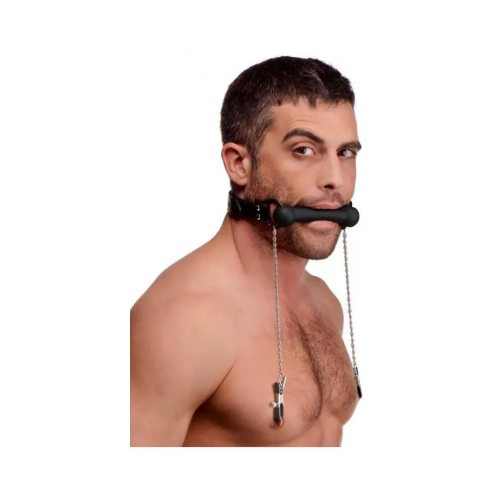 Silicone Bit Gag With Nipple Clamps