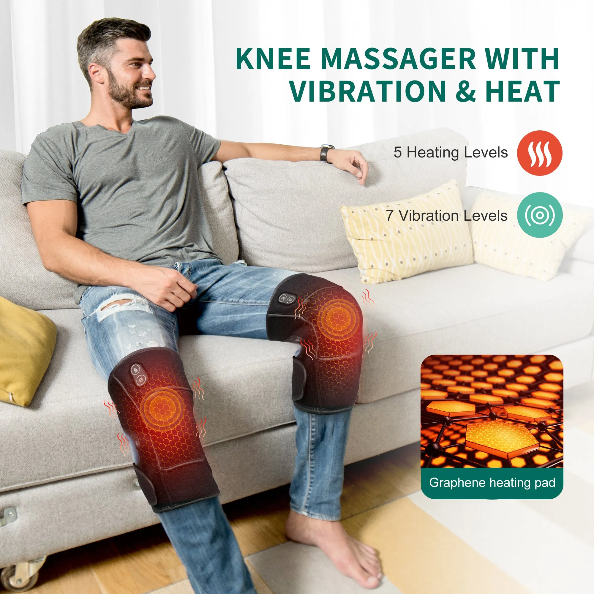 Snailax Cordless Graphene Vibration Knee Massager with 5 Adjustable Heat & 7 Intensities - 536