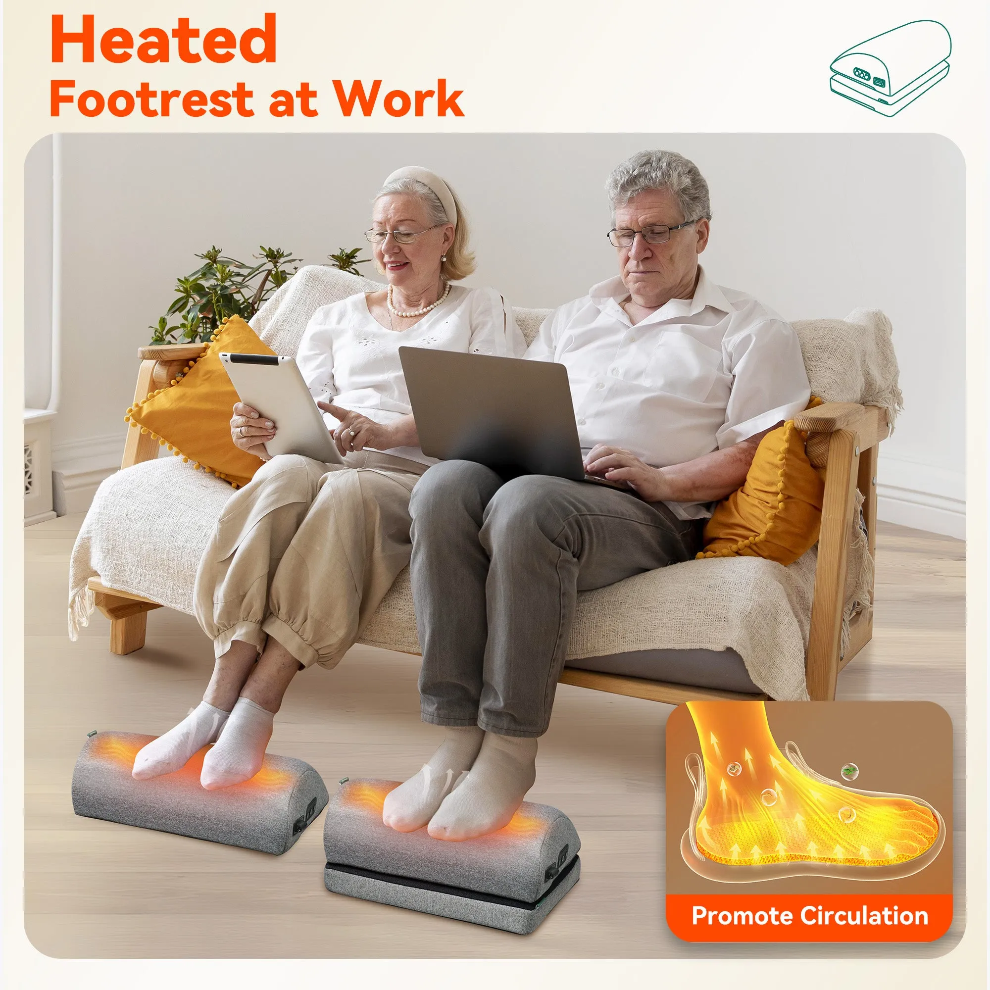 Snailax Heated Ergonomic Foot Stool for Under Desk at Work with Adjustable Height and 2 Heating Levels & 3 Vibrating Massage Modes - 535N