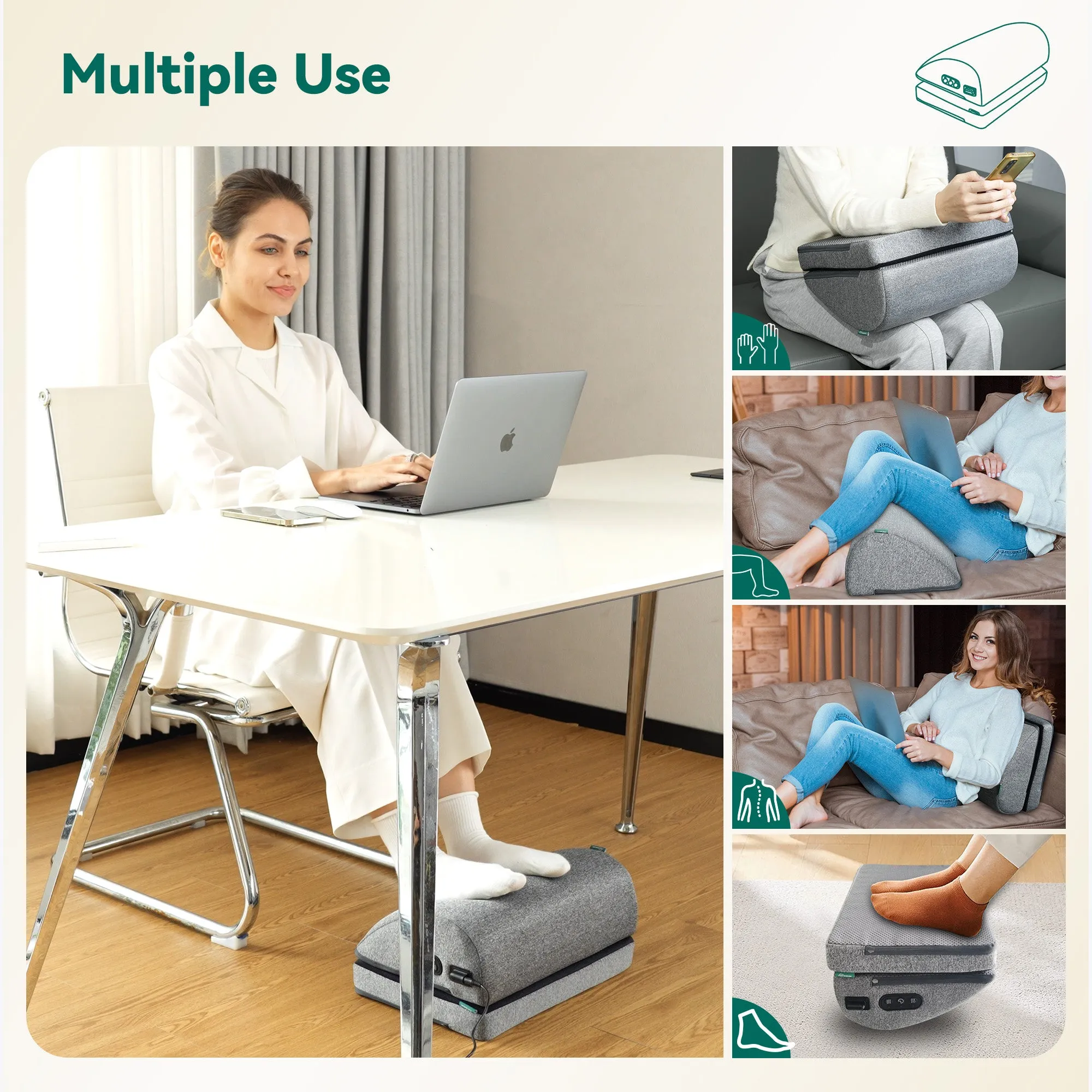 Snailax Heated Ergonomic Foot Stool for Under Desk at Work with Adjustable Height and 2 Heating Levels & 3 Vibrating Massage Modes - 535N