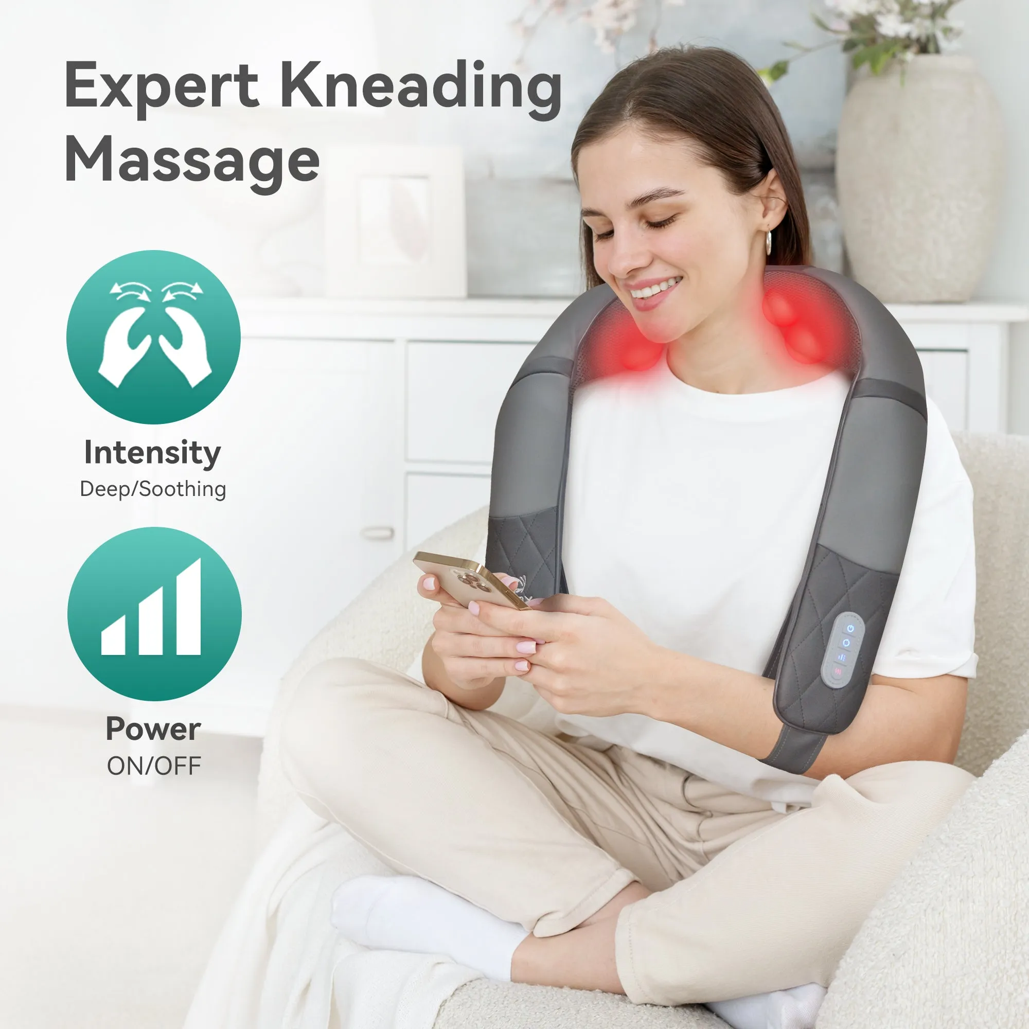 Snailax Shiatsu Neck and Shoulder Massager with Soothing Heat, Pillow Massage Pillow with Deep Kneading, Gifts for Men Women - SL-632U