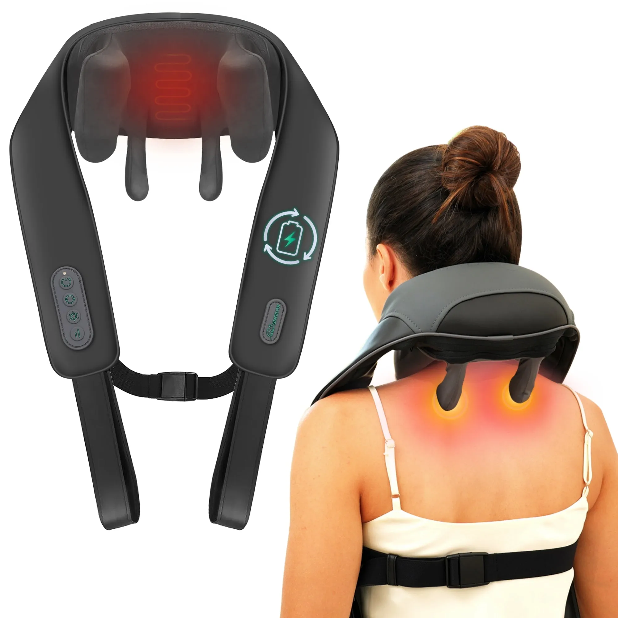 Snailax Upgarded 4D Deep Kneading Handheld Cordless Neck & Back Massager with Bandage - SL-681