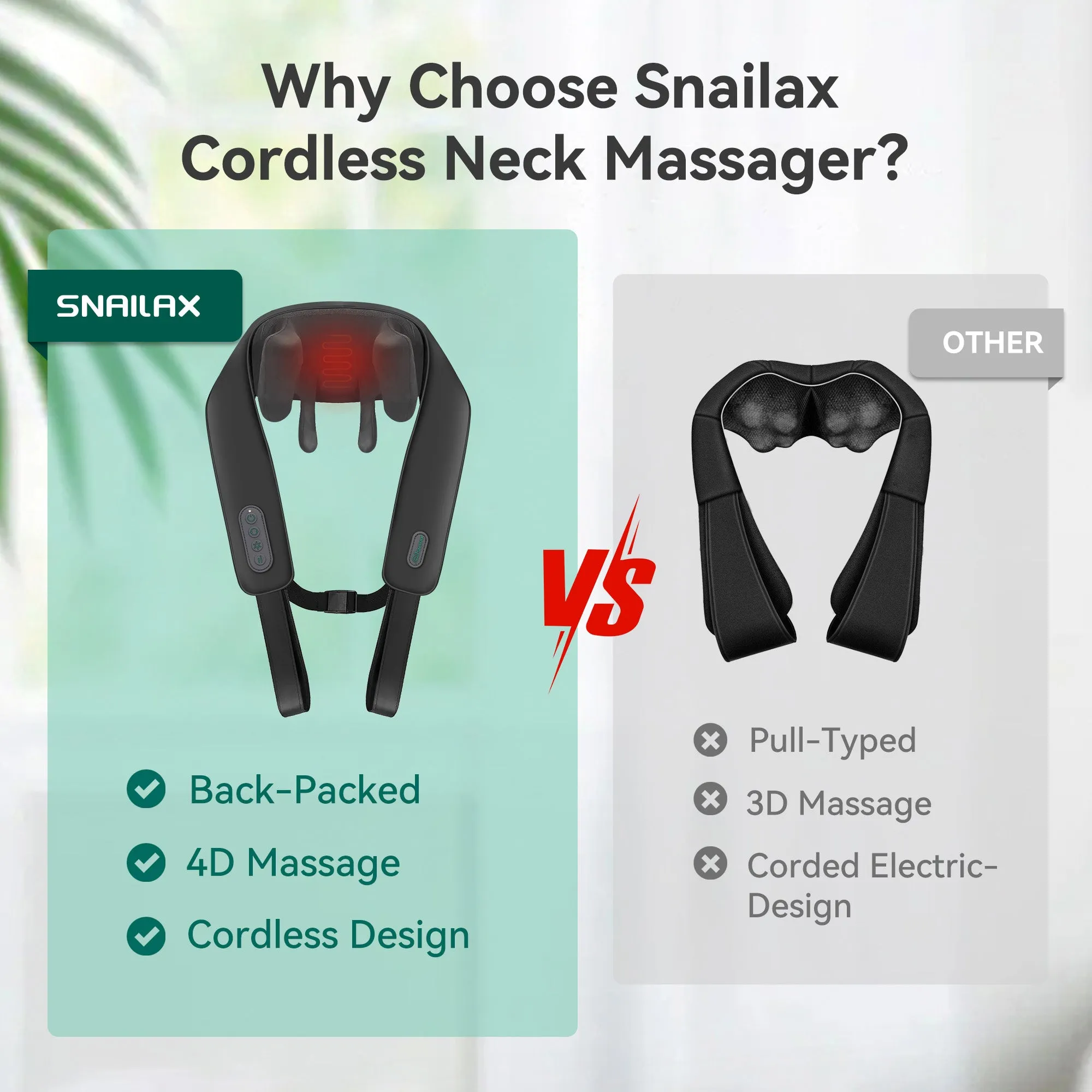 Snailax Upgarded 4D Deep Kneading Handheld Cordless Neck & Back Massager with Bandage - SL-681